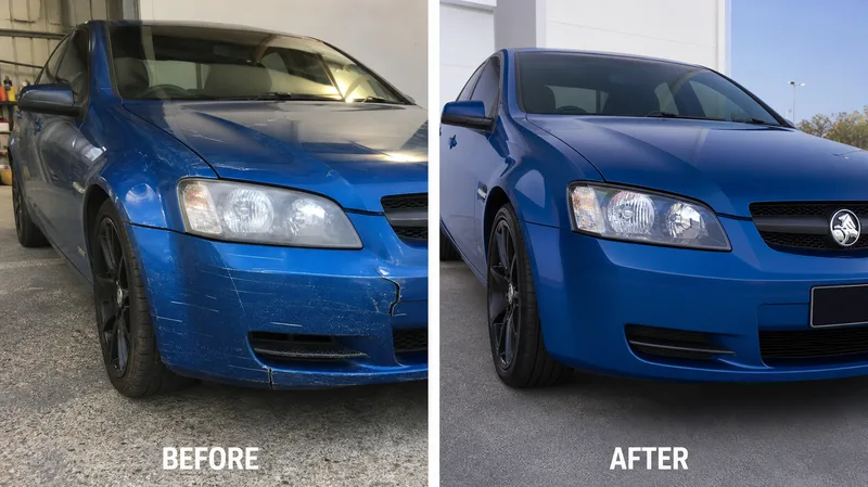 White Toyota Hilux ute tub scuffed with black marks and a key scratch, restored, before and after
